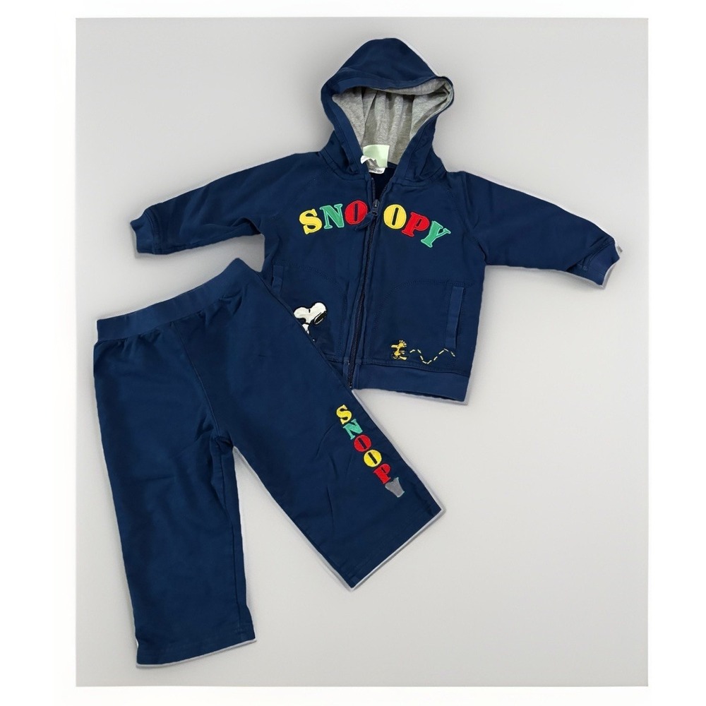 Vtg‎ SNOOPY Outfit Set w/ Woodstock Jacket & Pants 18M Embroidered Peanuts Y2K